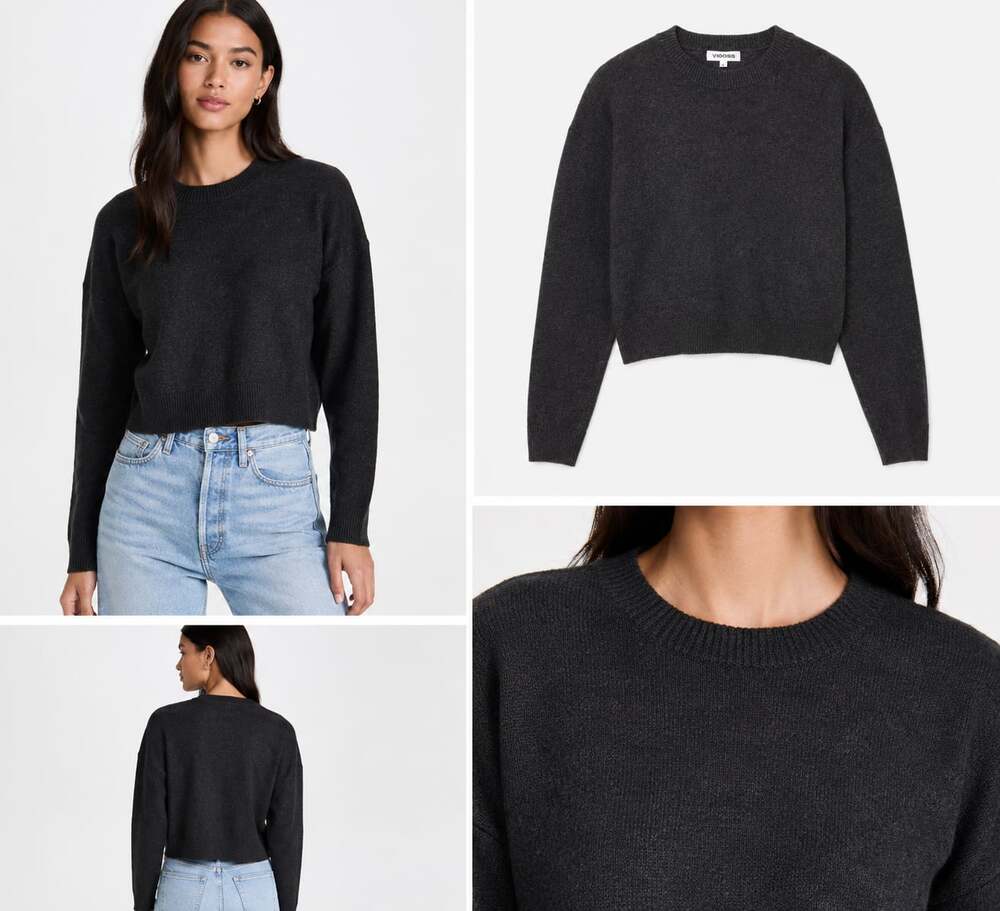 Vigoss Women's Dark Gray Ribbed Crew Neck Long Sleeve Sweater